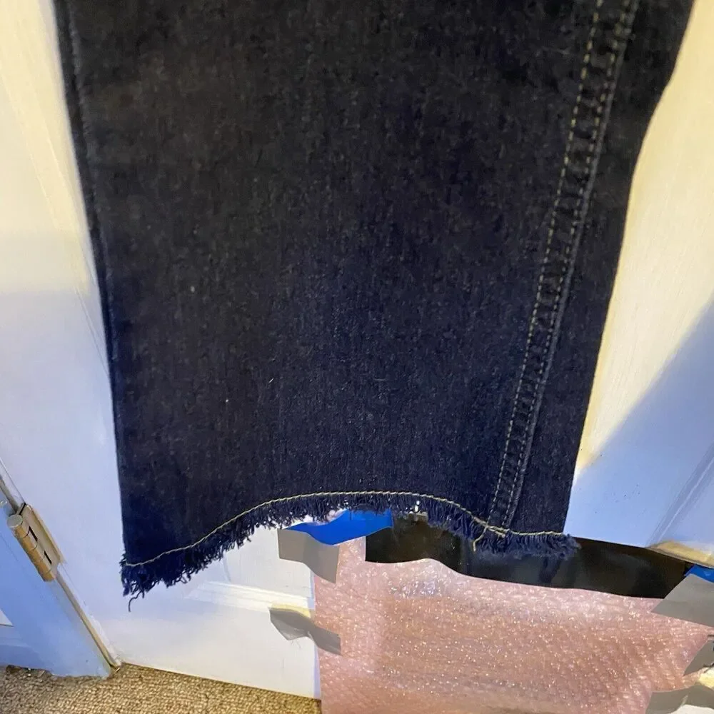 Y2K Neel Jeans Womens Waist 30 L 37 Low Rise Flare Leg Denim Fray Hem Navy Blue